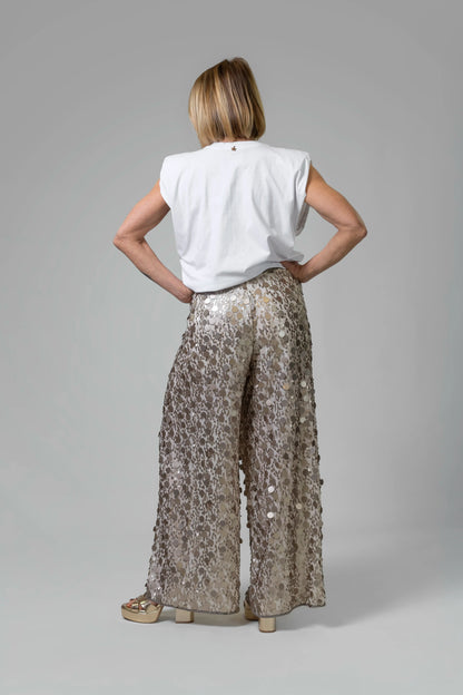 T-SHIRT CON SPALLINE E PAILLETTES